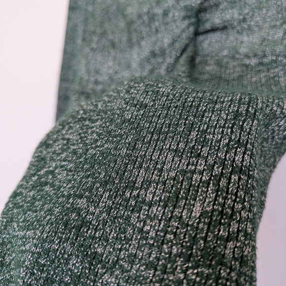 Metallic Green Silver Twist Front V Neck Rib Knit Long Sleeve Stretch Blouse - Picture 8 of 15